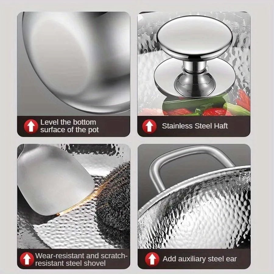 Wok | Round Bottom Three Layer Construction, Stainless Steel, Silver