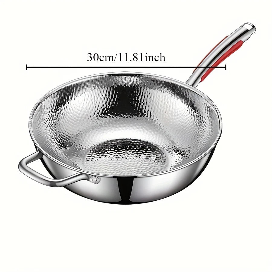 Wok | Round Bottom Three Layer Construction, Stainless Steel, Silver